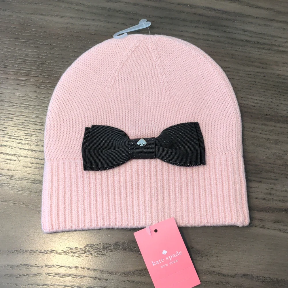 NEW Kate Spade Grosgrain Bow Knit Beanie in Tutu Pink